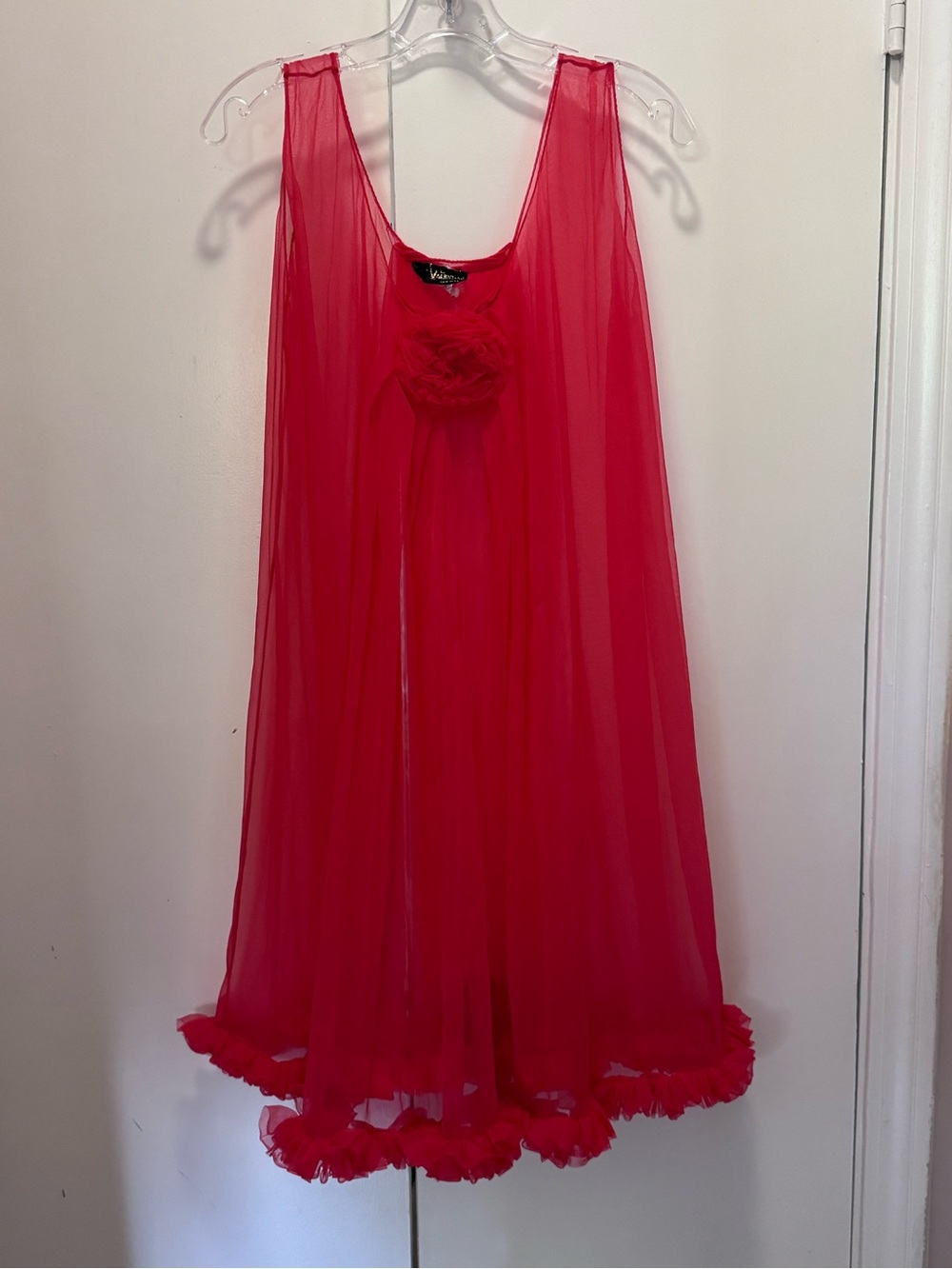 Vintage Sheer Fuchsia Chiffon Chemise with Rosette